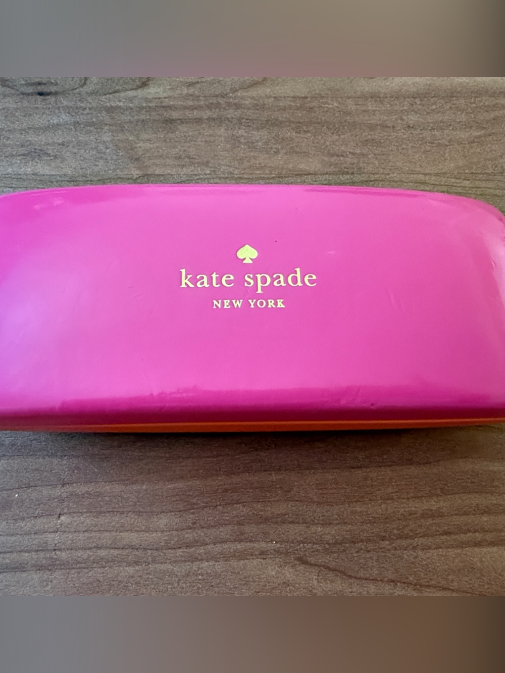 kate spade glossy hot pink & orange eyeglass case with gold logo 2012-2016